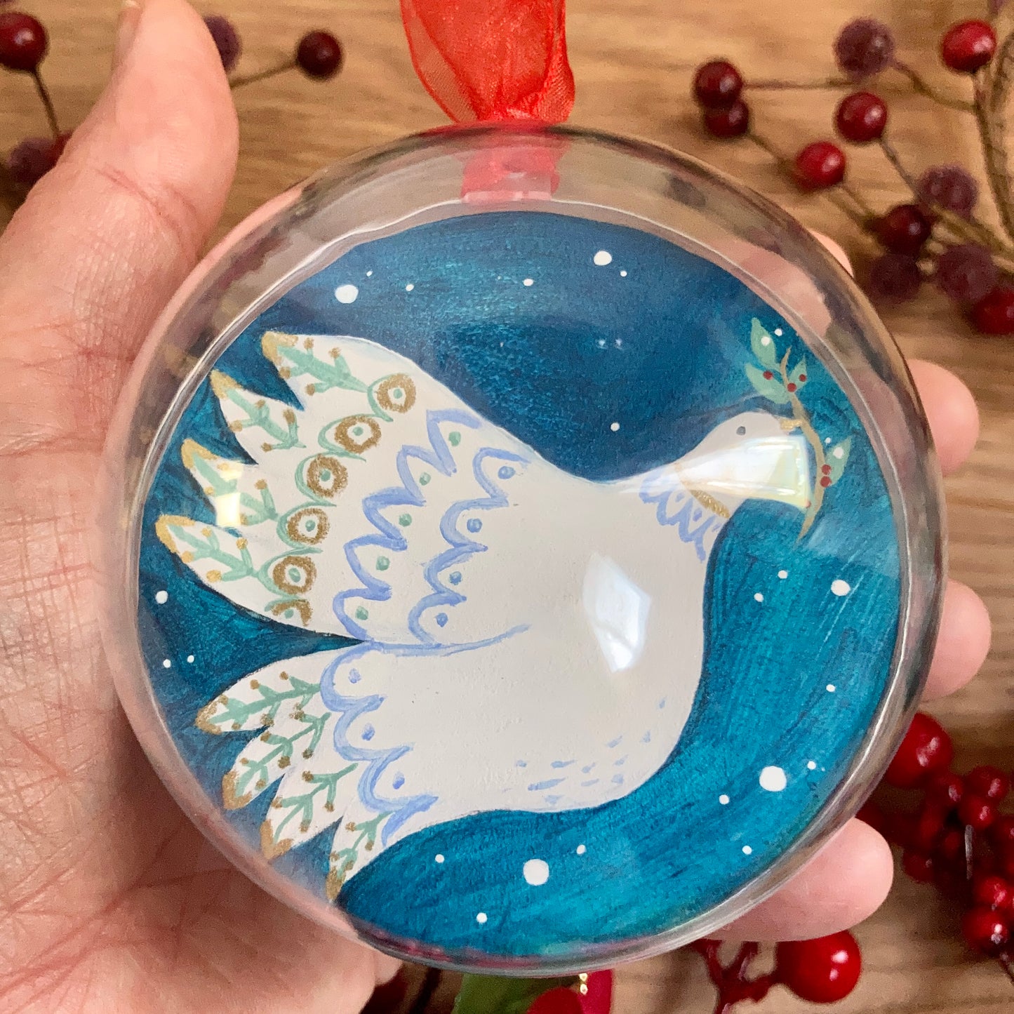 HAND PAINTED CHRISTMAS BAUBLE | Peace on Earth Dove