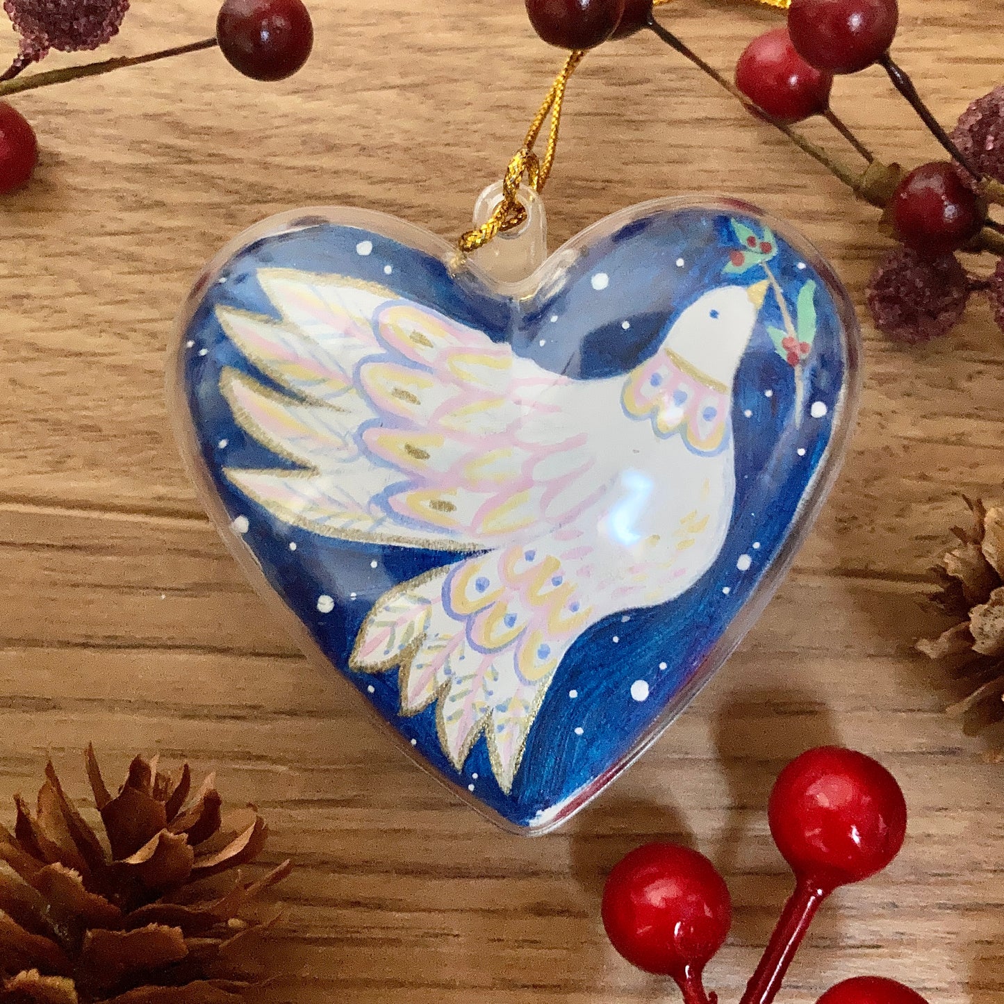 HAND PAINTED CHRISTMAS BAUBLE | Peace on Earth Dove