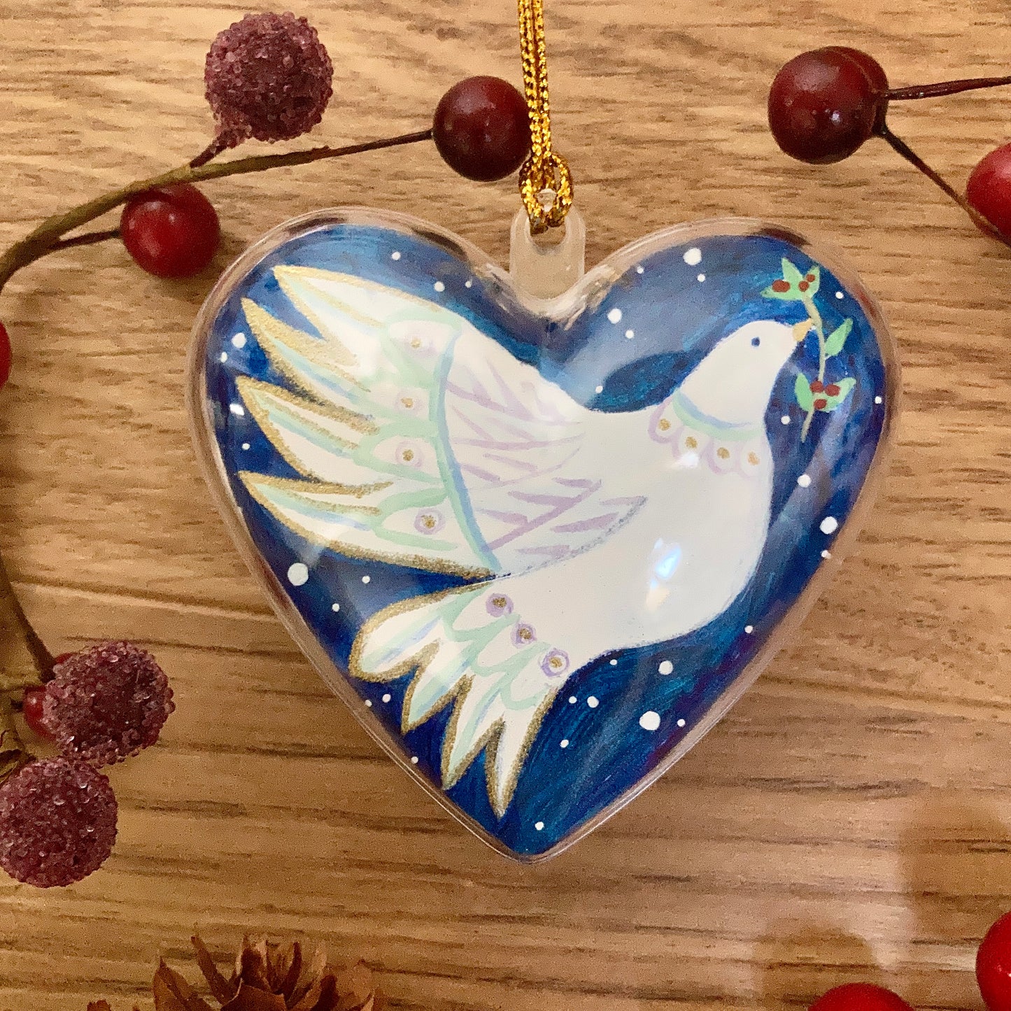 HAND PAINTED CHRISTMAS BAUBLE | Peace on Earth Dove