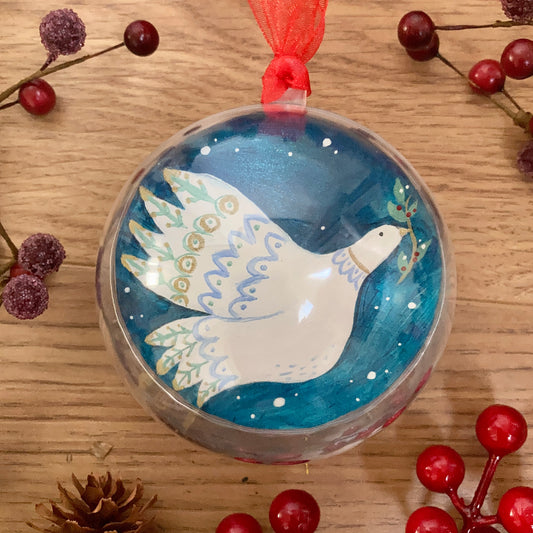 HAND PAINTED CHRISTMAS BAUBLE | Peace on Earth Dove