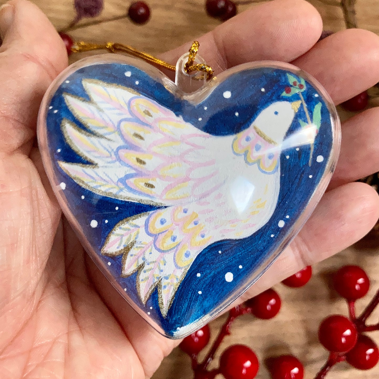 HAND PAINTED CHRISTMAS BAUBLE | Peace on Earth Dove