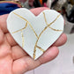 KINTSUGI HEART ORNAMENT OR MAGNET | Air dry clay heart decorated with imitation gold leaf