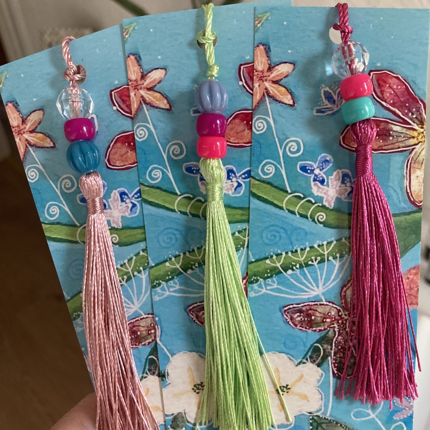 FLORAL BOOKMARK with beaded tassel decoration